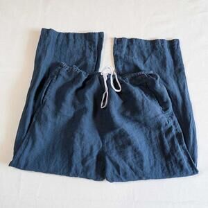 100% Linen Drawstring Pants with Hem Detail Karavan XL Wide Leg Lightweight